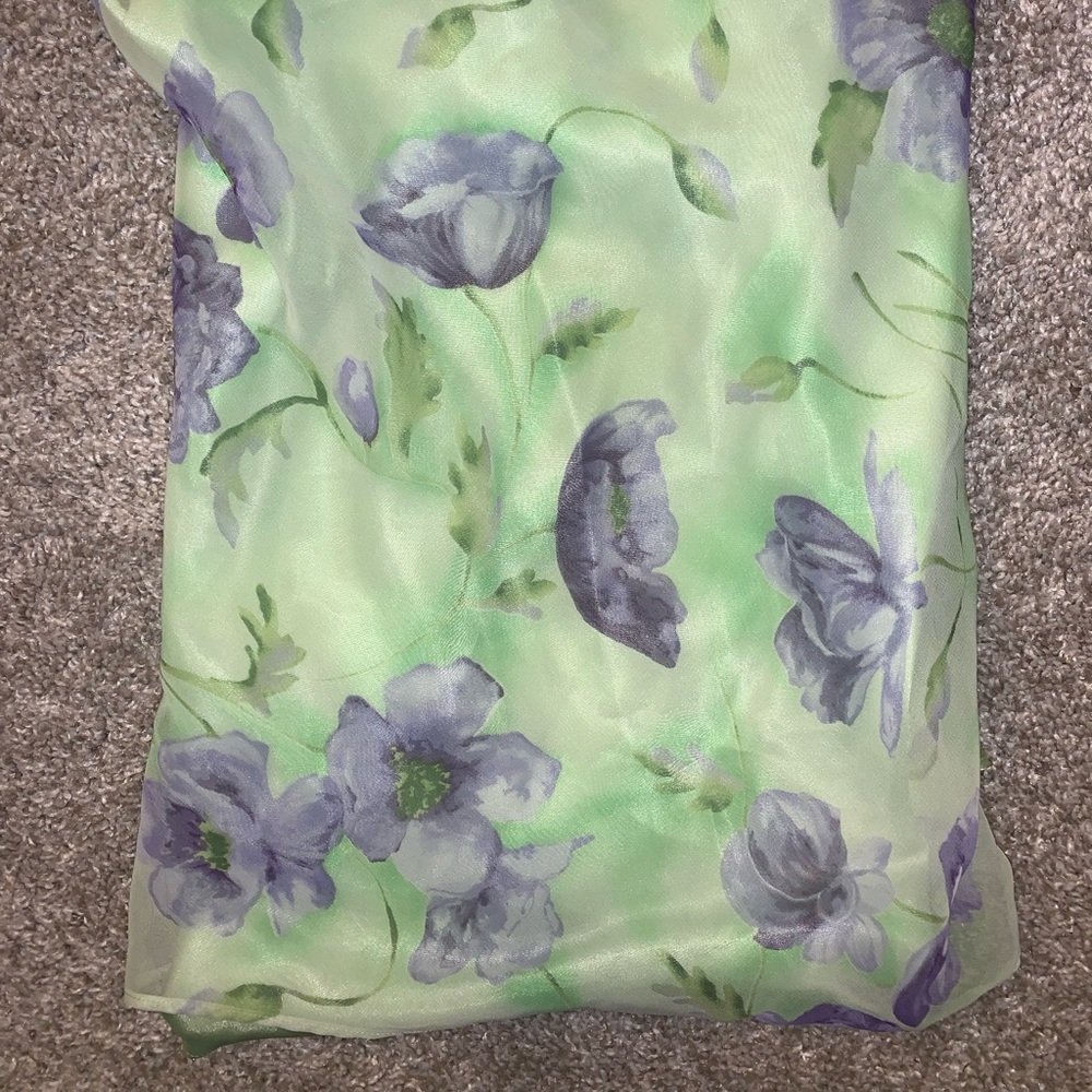 Lime Green & Purple Polyester Floral blouse sz M - Picture 6 of 13